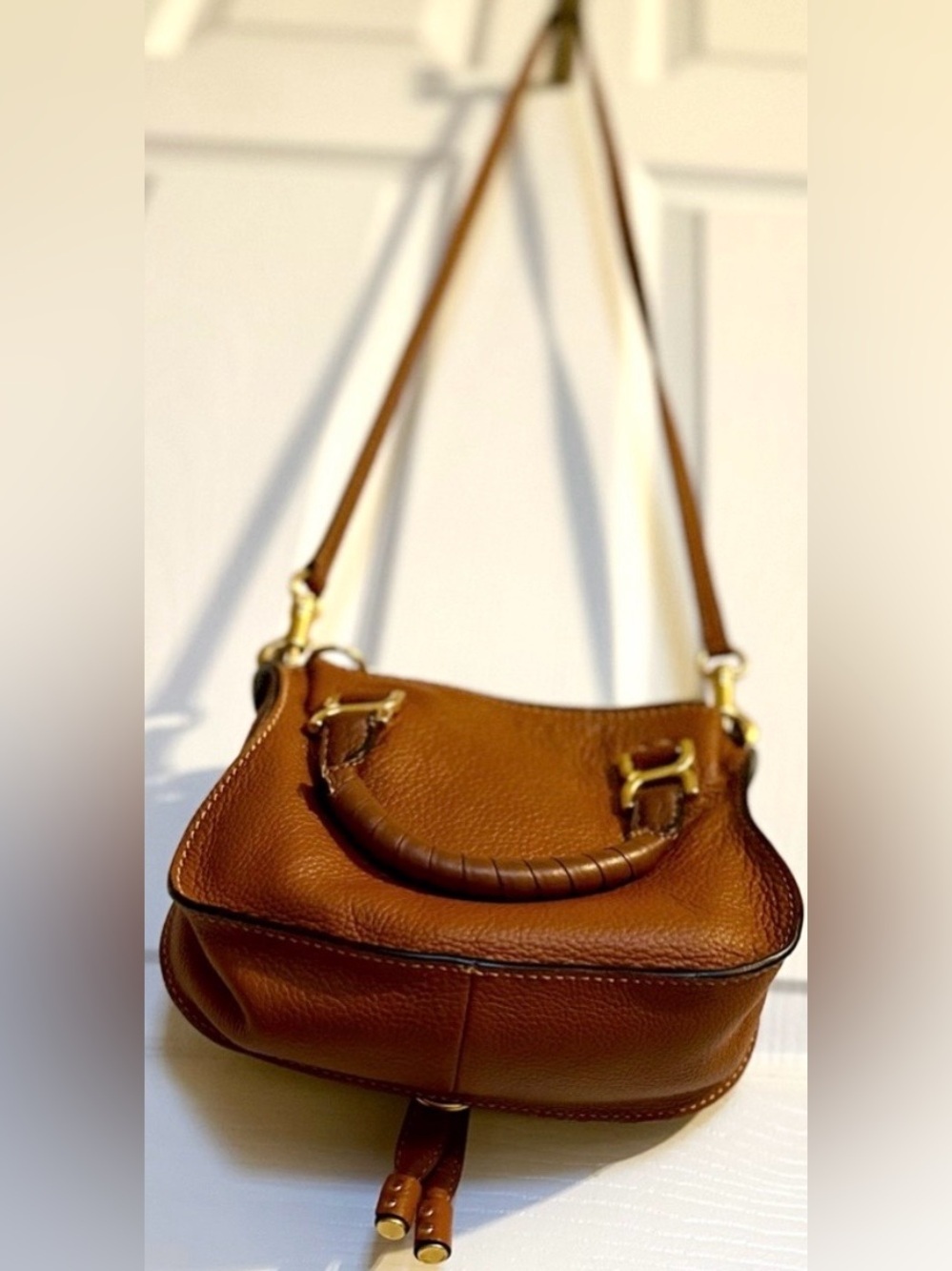 Chloé Mini Marcie Crossbody Bag Tan Grained Leather Like New - Picture 15 of 16